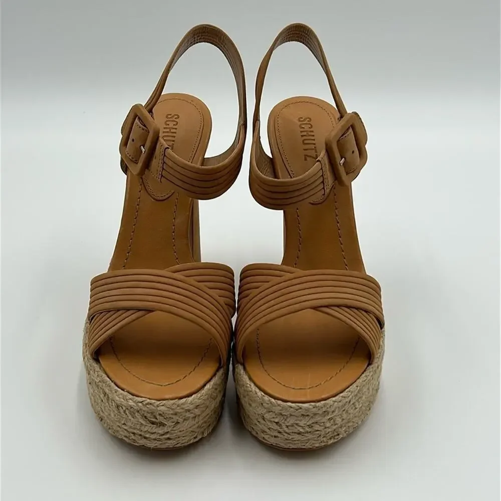 Schutz Women’s Platform Sandals Size 9.5 NWT – Tan Crisscross Espadrille